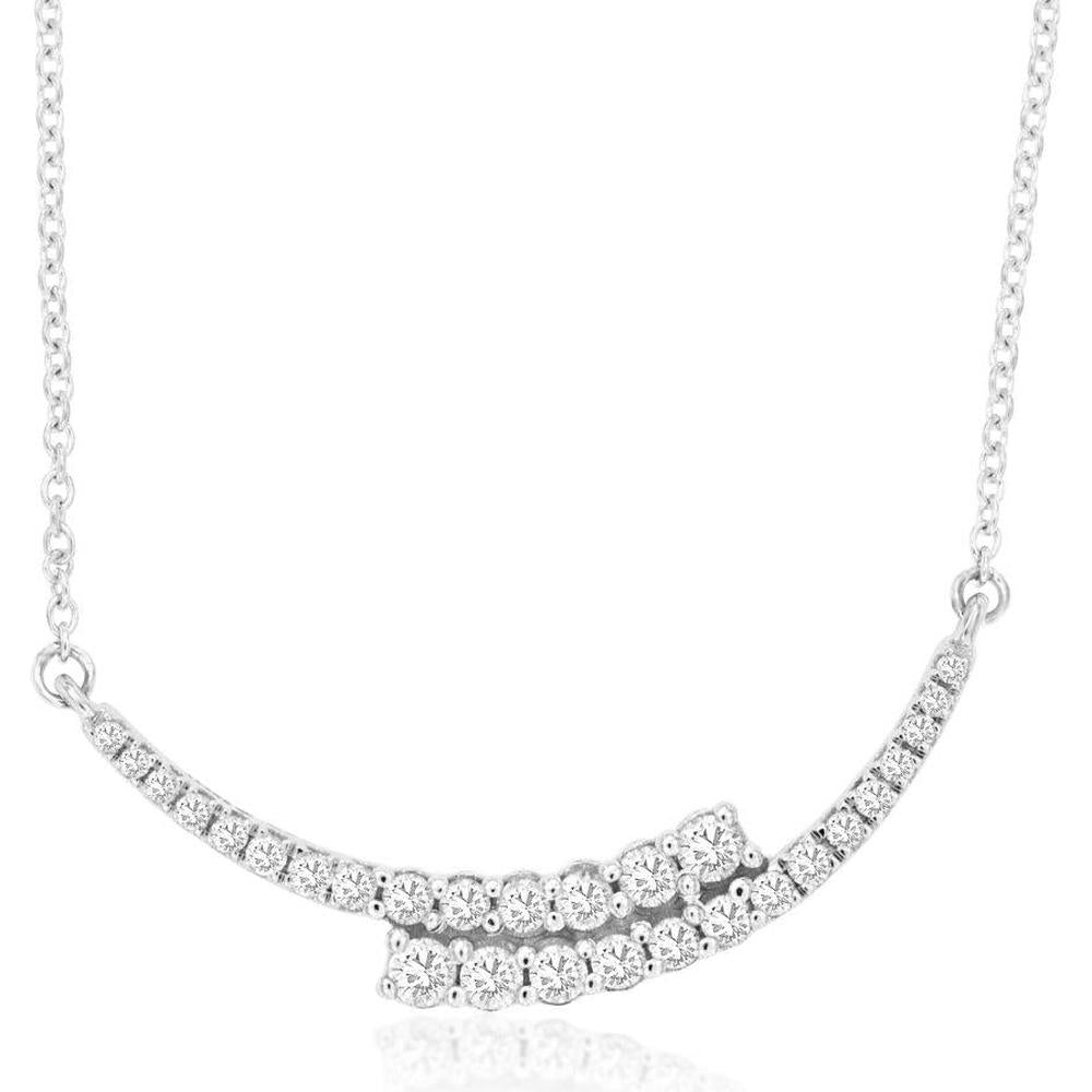 Royal 14K White Gold Diamond Curved Pendant Necklace with Brilliant Cut Diamonds - 0.30 Carats Total Diamond Weight