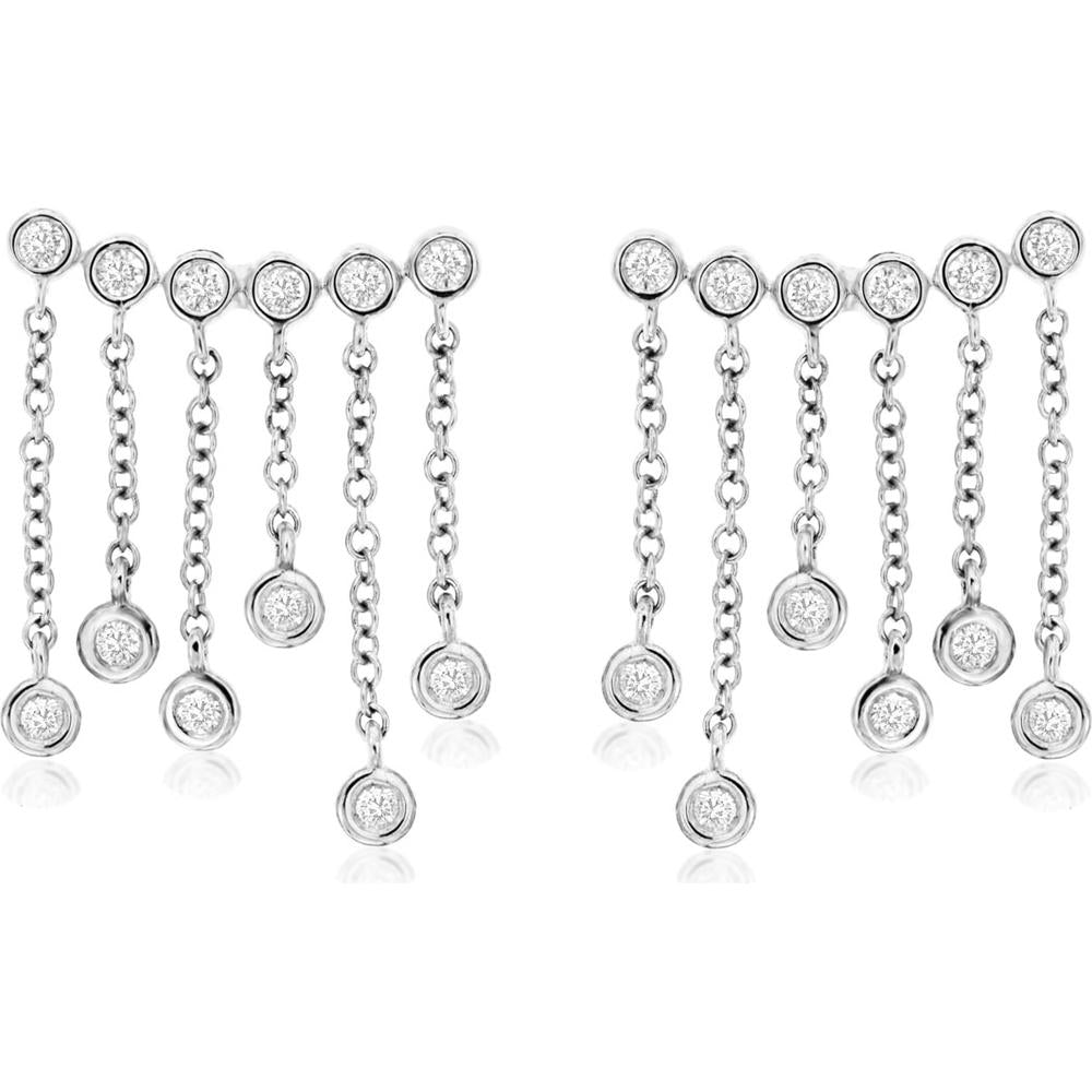 Royal 14K White Gold Diamond Drop Earrings with Bezel Set Round Diamonds - 0.40 Carats Total Diamond Weight