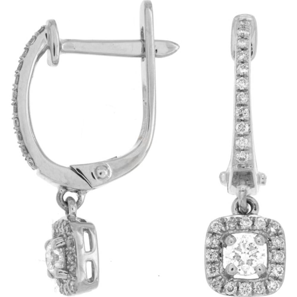 Royal 14K White Gold Diamond Drop Earrings with Halo Setting - 0.35 Carats Total Diamond Weight