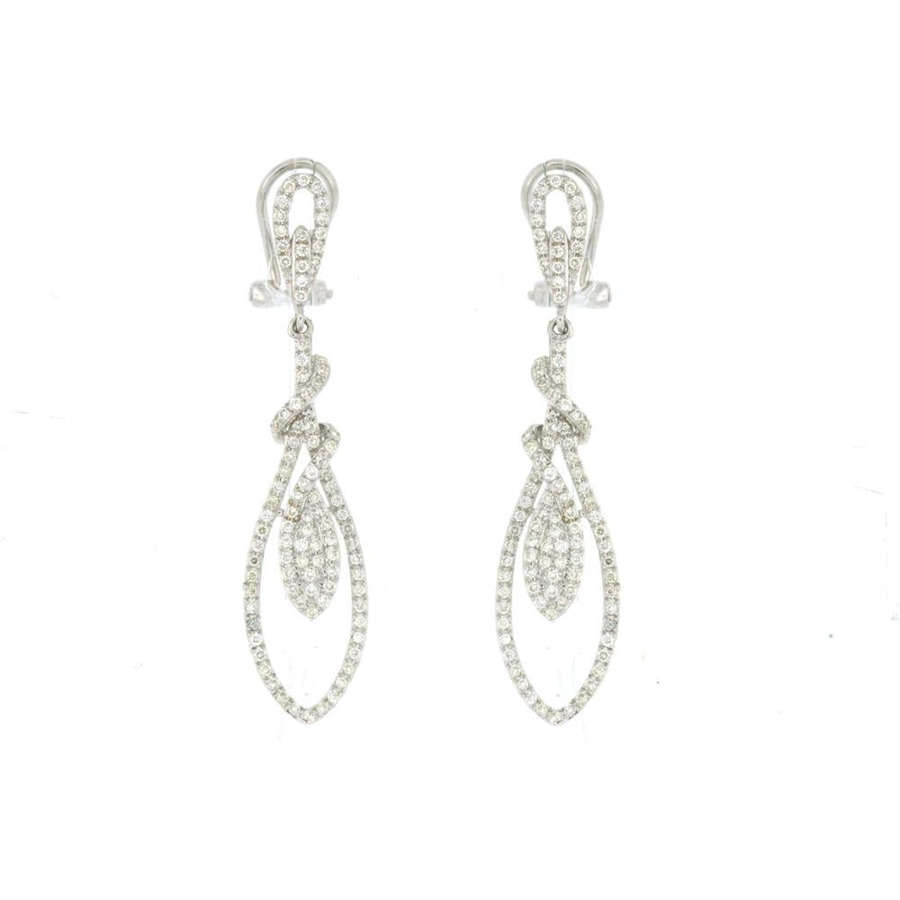 Royal 14K White Gold Diamond Drop Earrings with Knot Detail - 0.80 Carats Total Diamond Weight