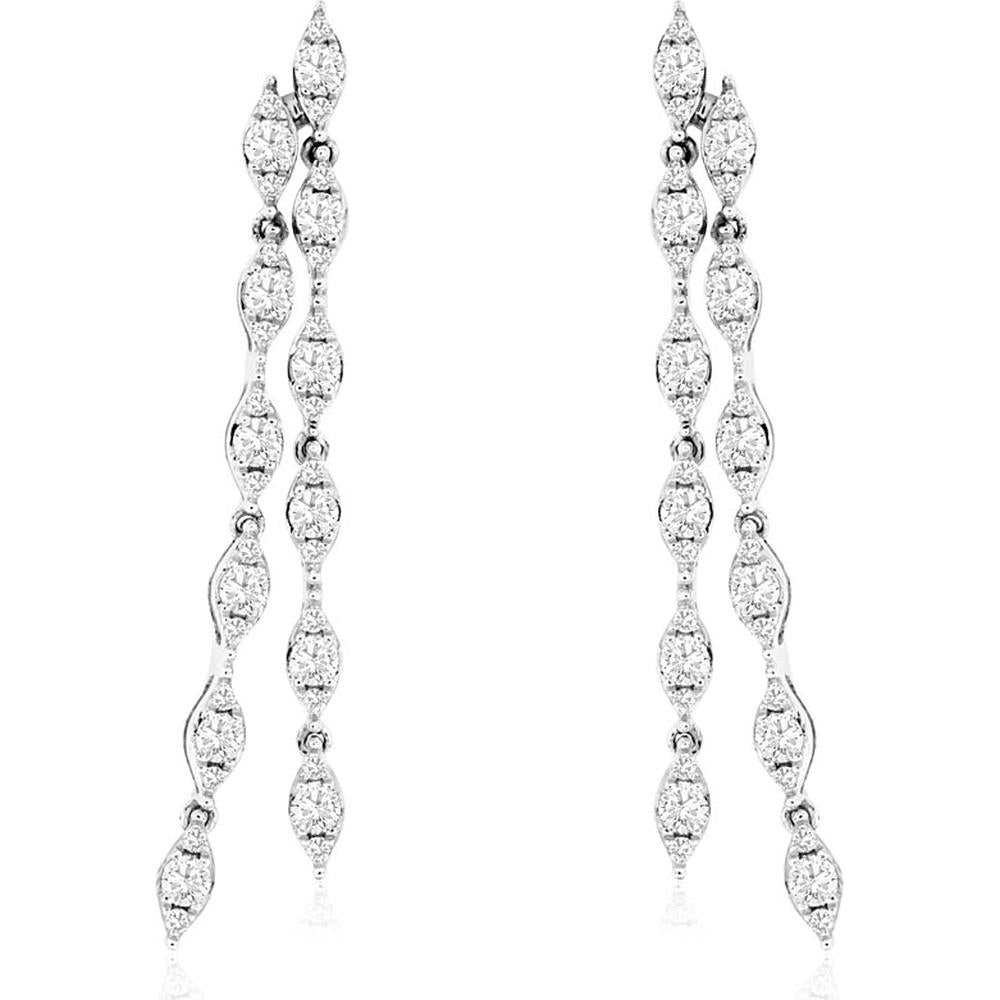 Royal 14K White Gold Diamond Drop Earrings with Marquise-Shaped Diamonds - 0.87 Carats Total Diamond Weight
