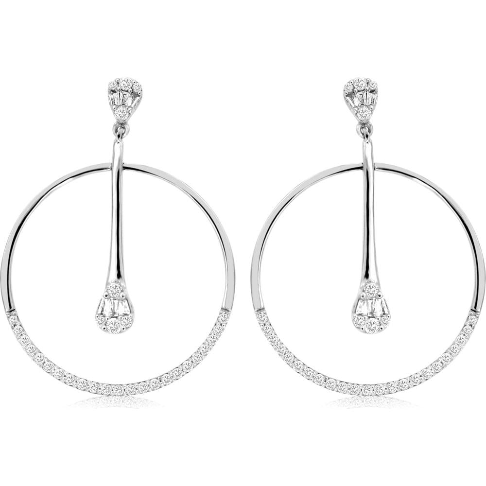 Royal 14K White Gold Diamond Drop Earrings with Pear-shaped and Pave-set Diamonds - 0.50 Carats Total Diamond Weight