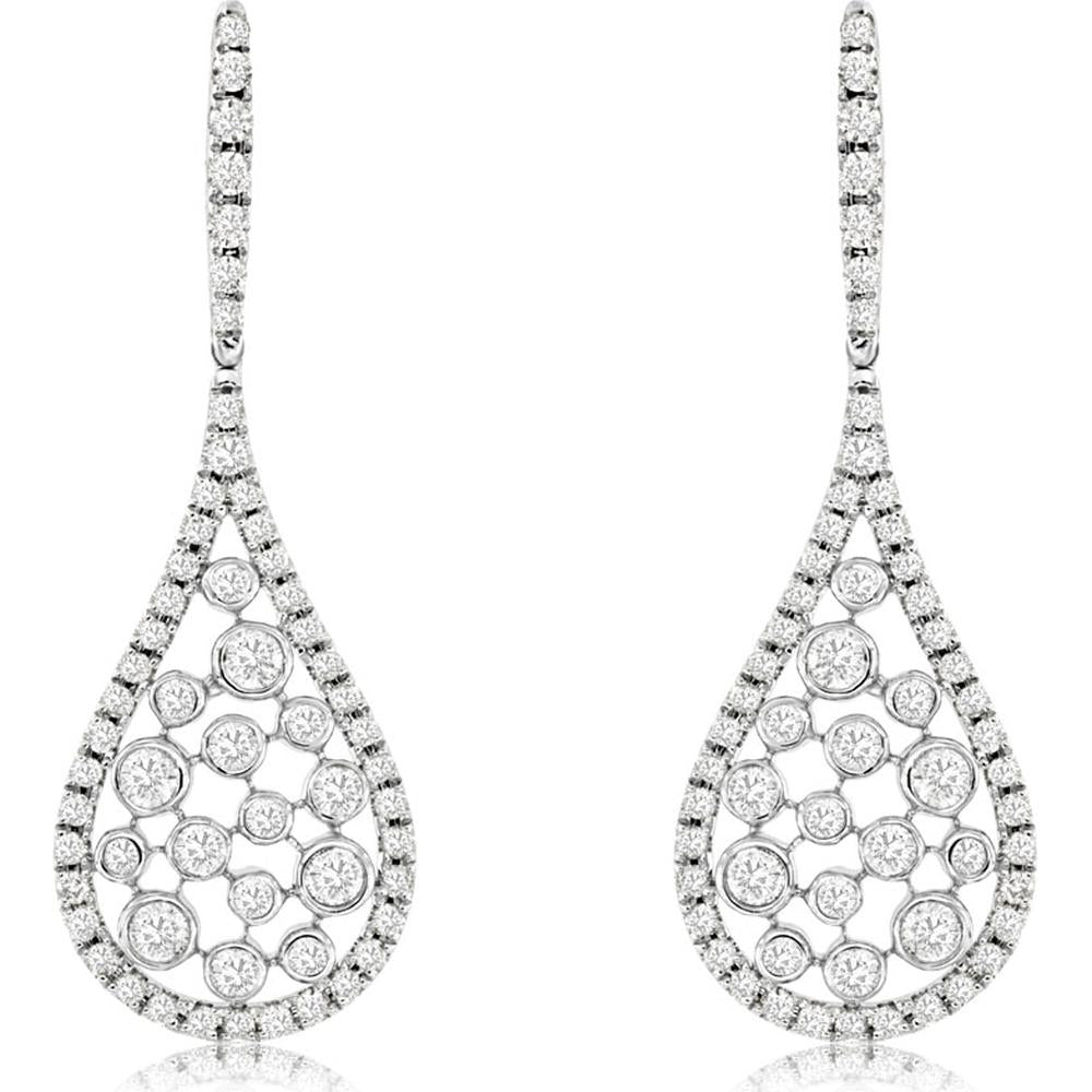 Royal 14K White Gold Diamond Drop Earrings with Round Diamonds - 1.00 Carats Total Diamond Weight
