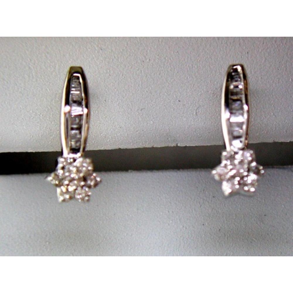 Royal 14K White Gold Diamond Earrings with Oval Flower Design - 0.50 Carat Total Diamond Weight