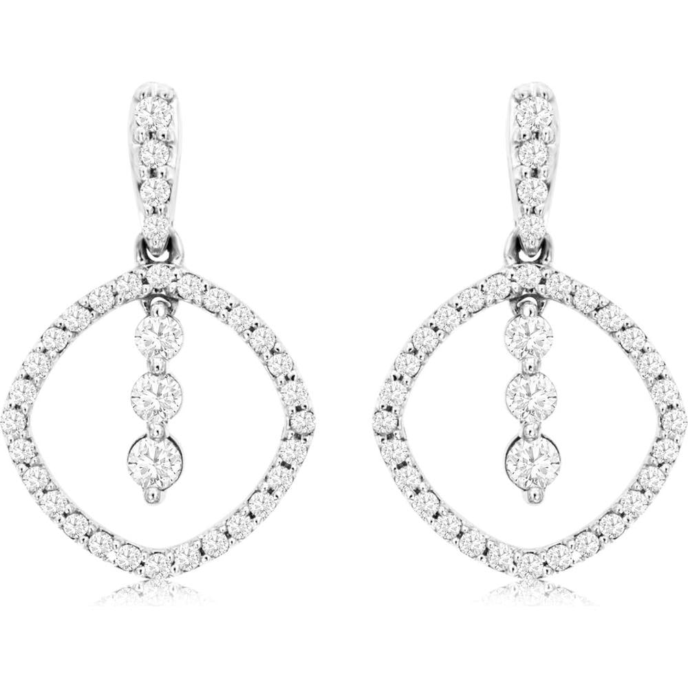 Royal 14K White Gold Diamond Earrings with Pave-Set Oval Halo and Round Brilliant Diamonds - 0.33 Carat Total Diamond Weight
