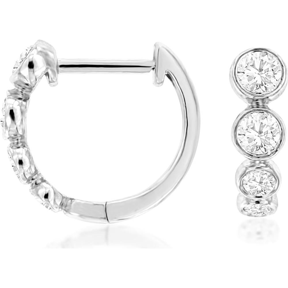 Royal 14K White Gold Diamond Earrings with Prong Set Round Diamonds - 0.32 Carats Total Diamond Weight