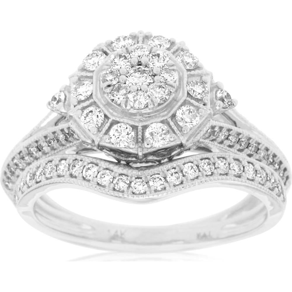 Royal 14K White Gold Diamond Engagement & Wedding Set - 0.78 Carat Total Diamond Weight