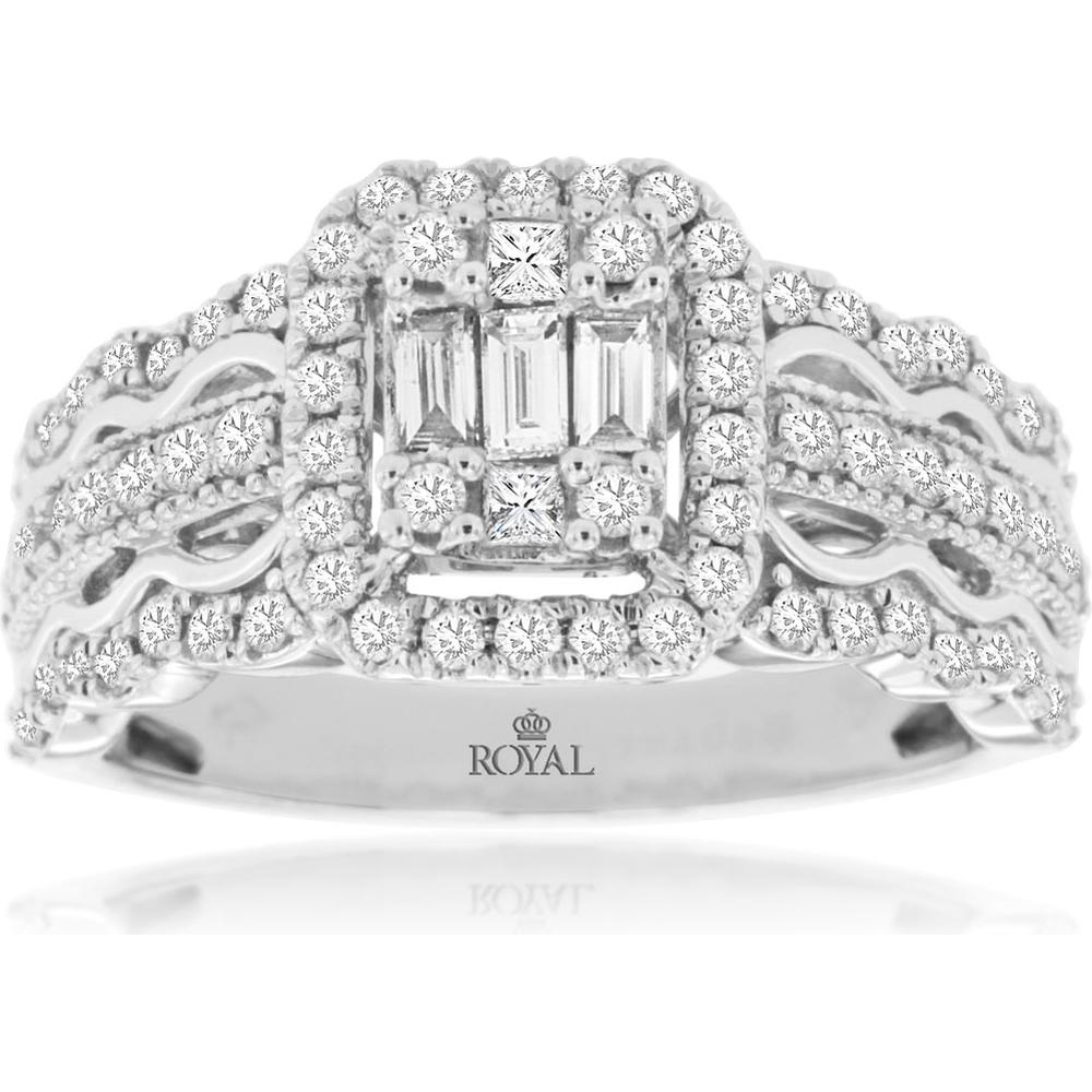 Royal 14K White Gold Diamond Engagement Ring - 0.97 Carat Total Diamond Weight