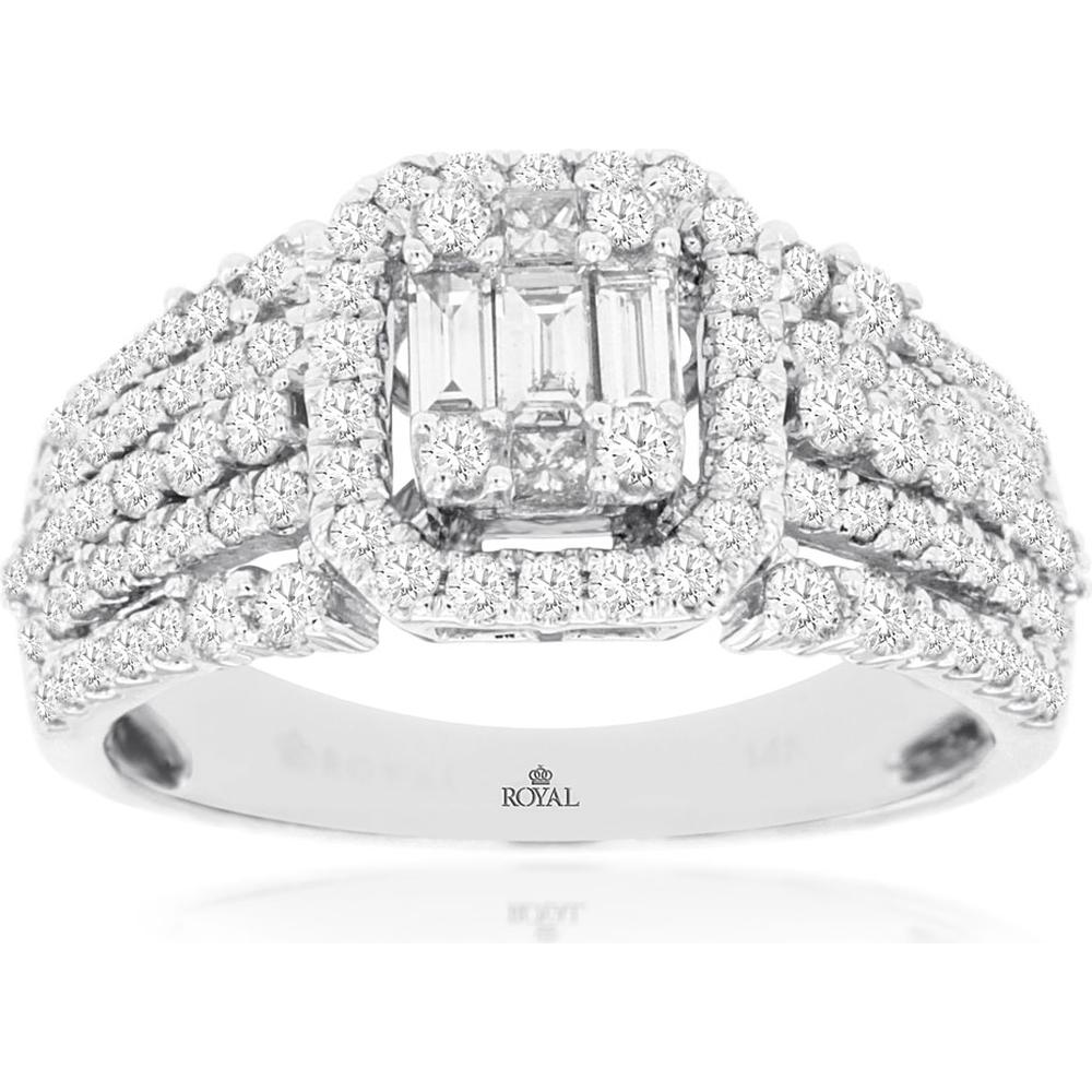 Royal 14K White Gold Diamond Engagement Ring - 1.17 Carat Total Diamond Weight