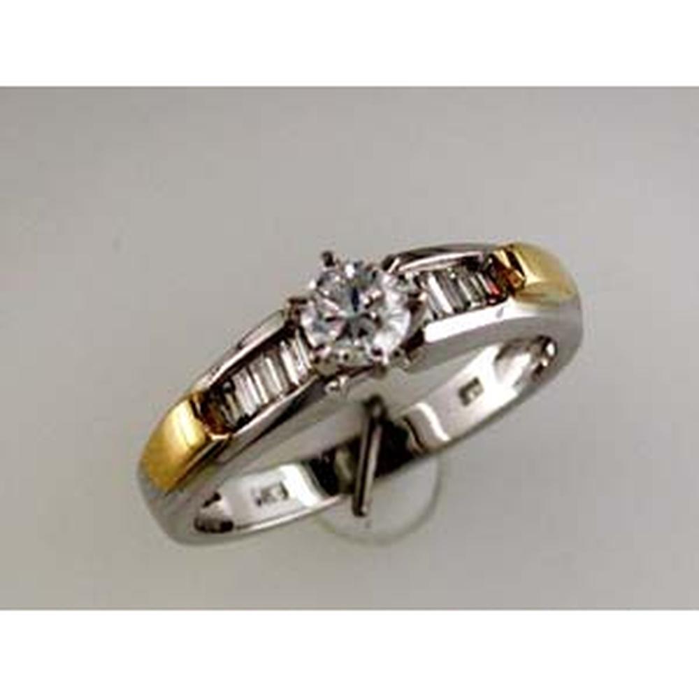 Royal 14K White Gold Diamond Engagement Ring with Baguette Accents - 0.55 Carat Total Diamond Weight