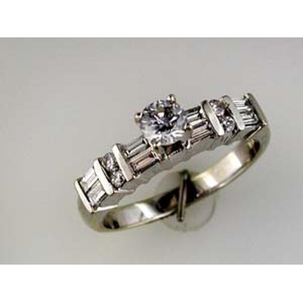 Royal 14K White Gold Diamond Engagement Ring with Baguette Diamonds - 0.42 Carat Total Diamond Weight