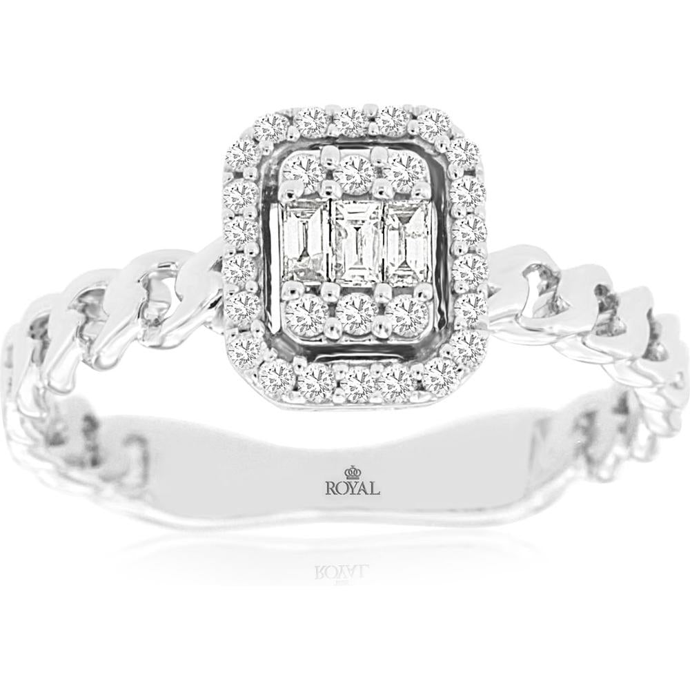 Royal 14K White Gold Diamond Engagement Ring with Halo Setting - 0.25 Carat Total Diamond Weight