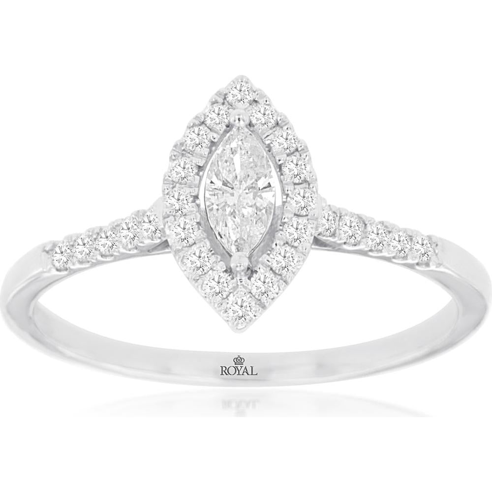 Royal 14K White Gold Diamond Engagement Ring with Marquise Center Stone and Diamond Halo - 0.36 Carats Total Diamond Weight