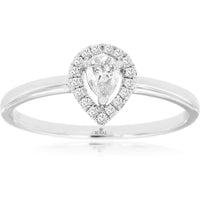 Royal 14K White Gold Diamond Engagement Ring with Pear-Shaped Center and Halo Accents - 0.10 Carats Total Diamond Weight