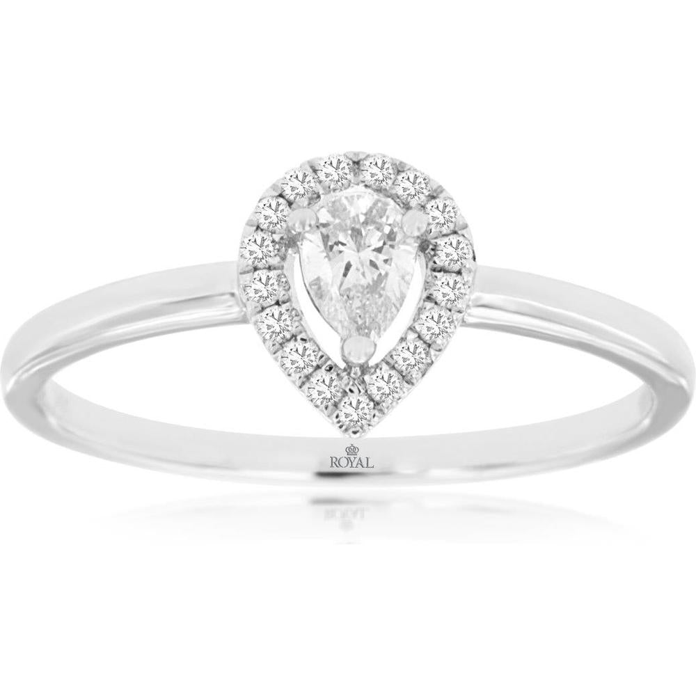 Royal 14K White Gold Diamond Engagement Ring with Pear-Shaped Center and Halo Accents - 0.10 Carats Total Diamond Weight