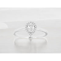Royal 14K White Gold Diamond Engagement Ring with Pear-Shaped Center and Halo Accents - 0.10 Carats Total Diamond Weight