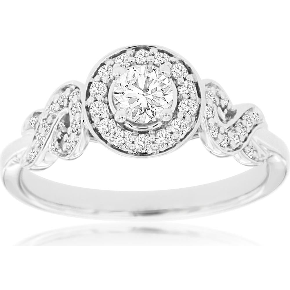 Royal 14K White Gold Diamond Engagement Ring with Round Brilliant-Cut Diamond and Halo - 0.50 Carats Total Diamond Weight