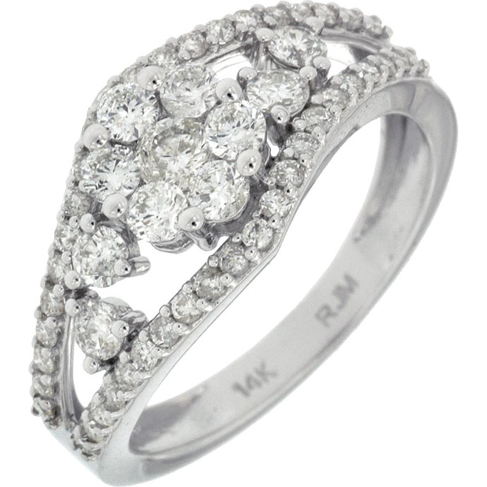 Royal 14K White Gold Diamond Engagement Ring with Round Brilliant Cut Diamonds - 1.00 Carats Total Diamond Weight
