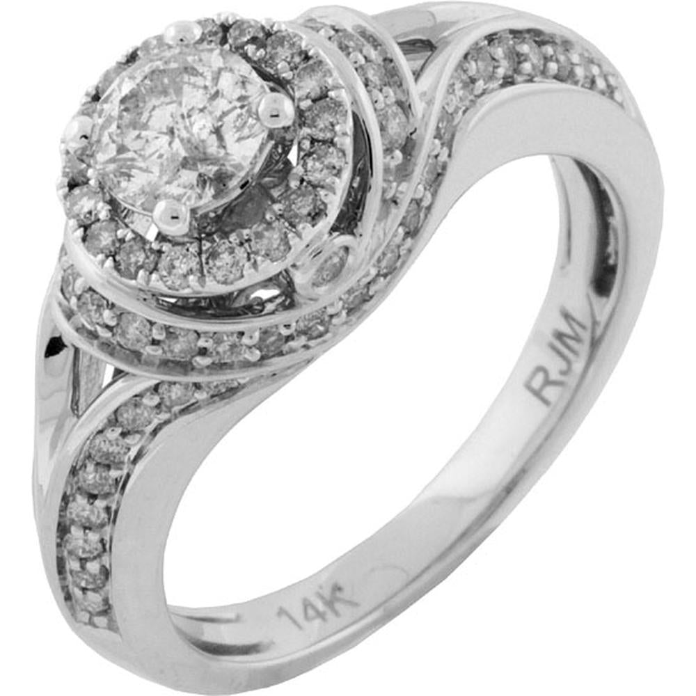 Royal 14K White Gold Diamond Engagement Ring with Round Center Diamond and Accent Diamonds - 1.00 Carats Total Diamond Weight
