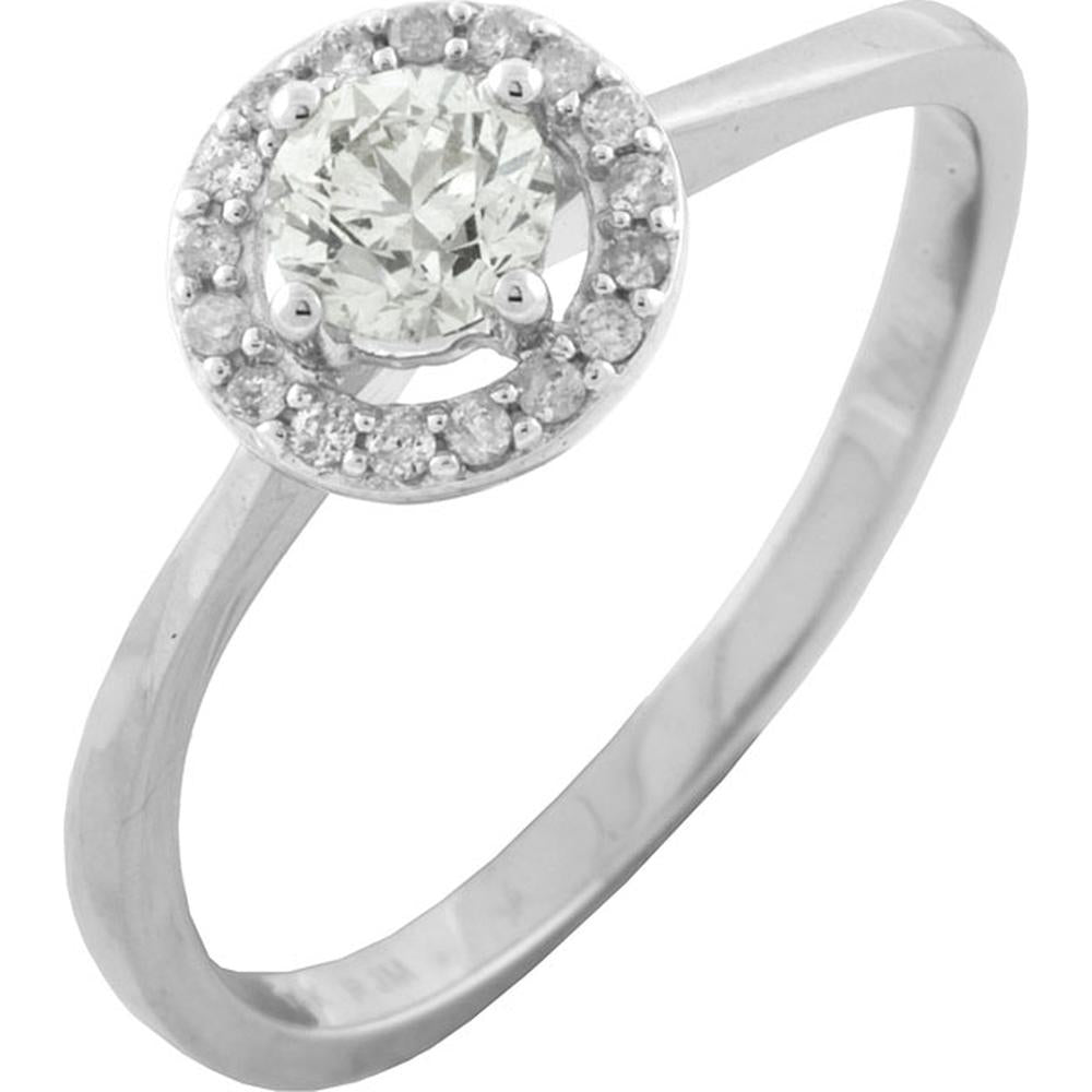 Royal 14K White Gold Diamond Engagement Ring with Round Center Stone and Diamond Halo - 0.44 Carats Total Diamond Weight