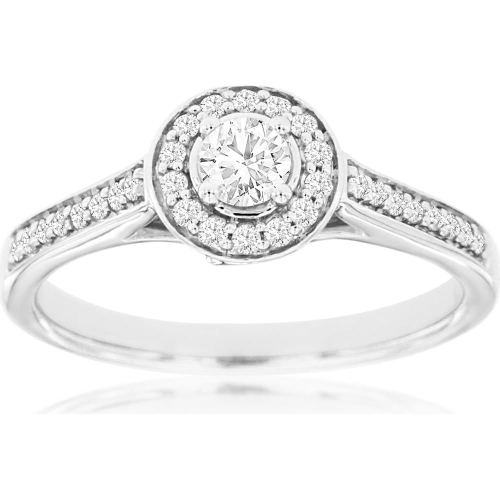 Royal 14K White Gold Diamond Engagement Ring with Round-Cut Center Diamond and Halo Setting - 0.40 Carat Total Diamond Weight