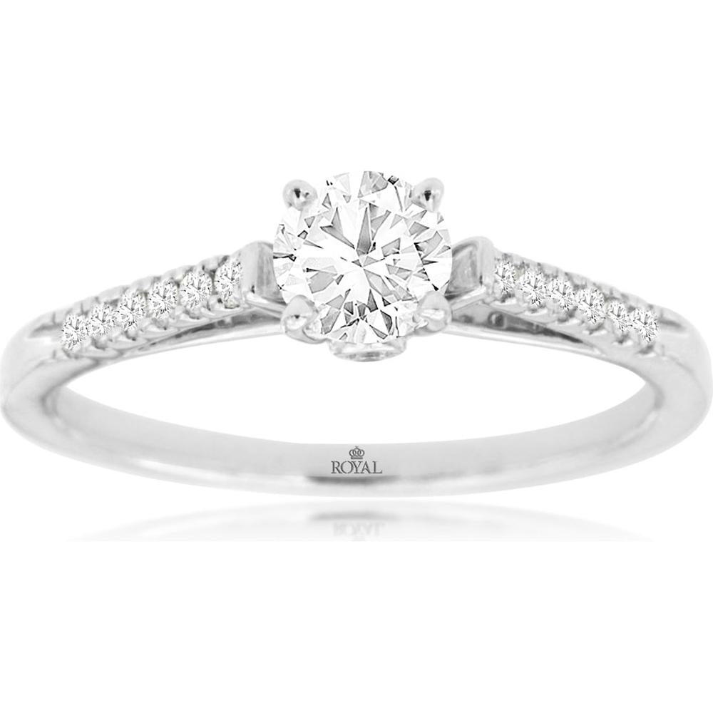 Royal 14K White Gold Diamond Engagement Ring with Round-Cut Diamond - 0.45 Carats Center and 0.16 Carats Side Stones