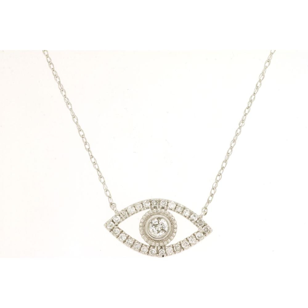 Royal 14K White Gold Diamond Eye Pendant Necklace - 0.24 Carat Total Diamond Weight