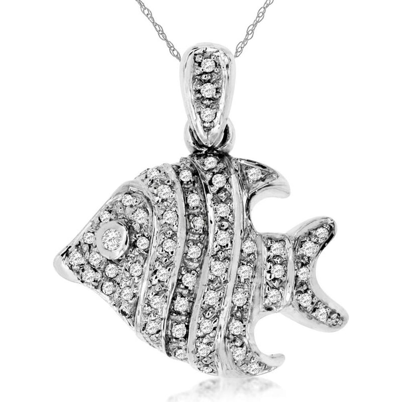 Royal 14K White Gold Diamond Fish Sealife Pendant - Oceanic Elegance