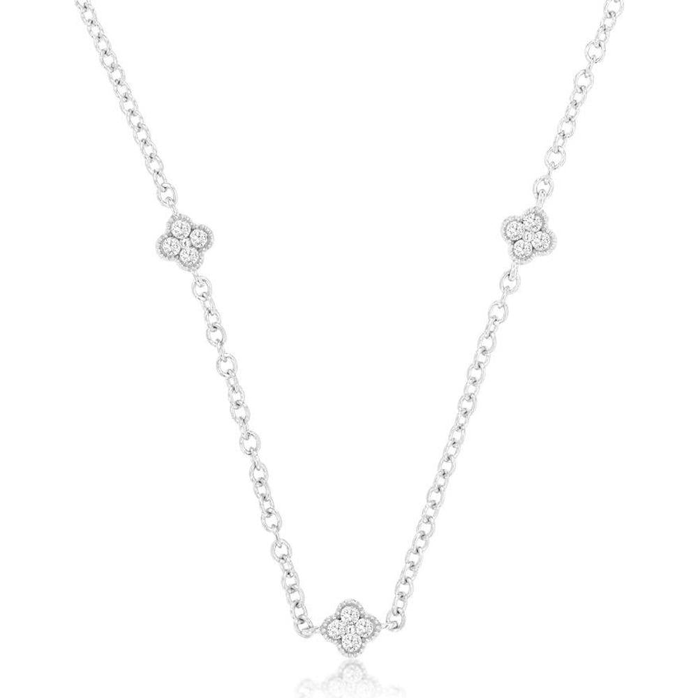 Royal 14K White Gold Diamond Floral Motif Necklace - 0.25 Carat s Total Diamond Weight