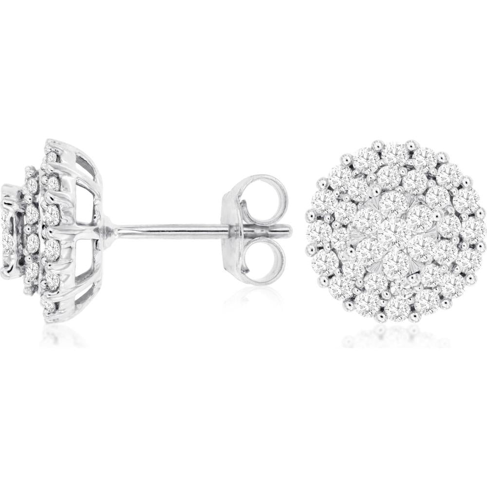 Royal 14K White Gold Diamond Floral Stud Earrings - 1.00 Carats Total Diamond Weight