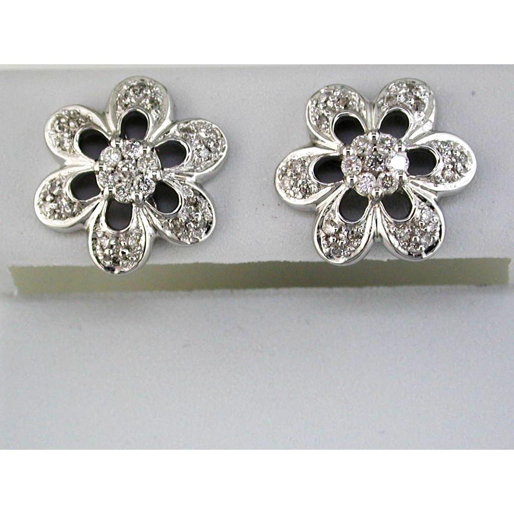 Royal 14K White Gold Diamond Flower Earrings - 0.50 Carat Total Diamond Weight