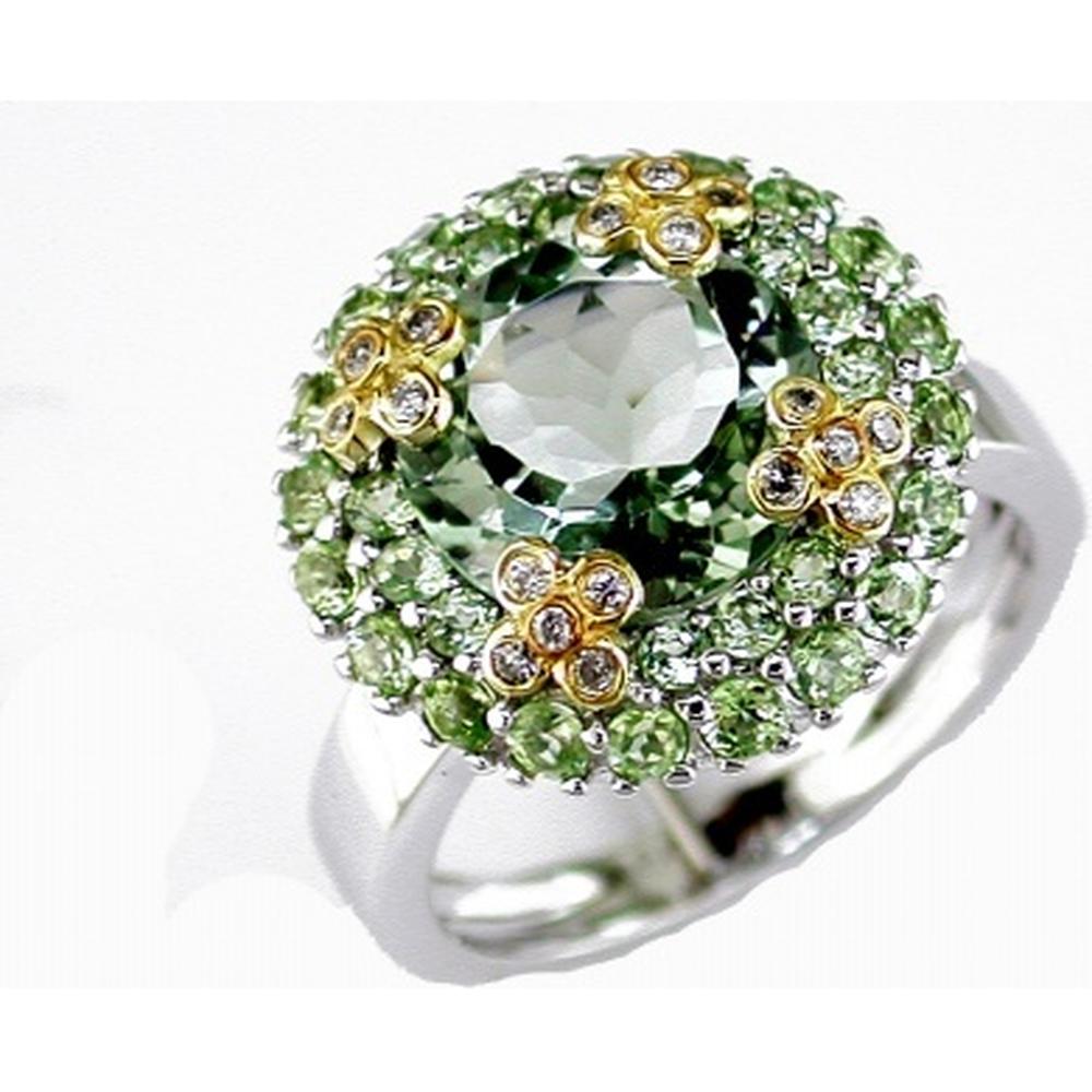 Royal 14K White Gold Diamond, Green Amethyst & Peridot Ring - Exquisite Gemstone Statement Piece
