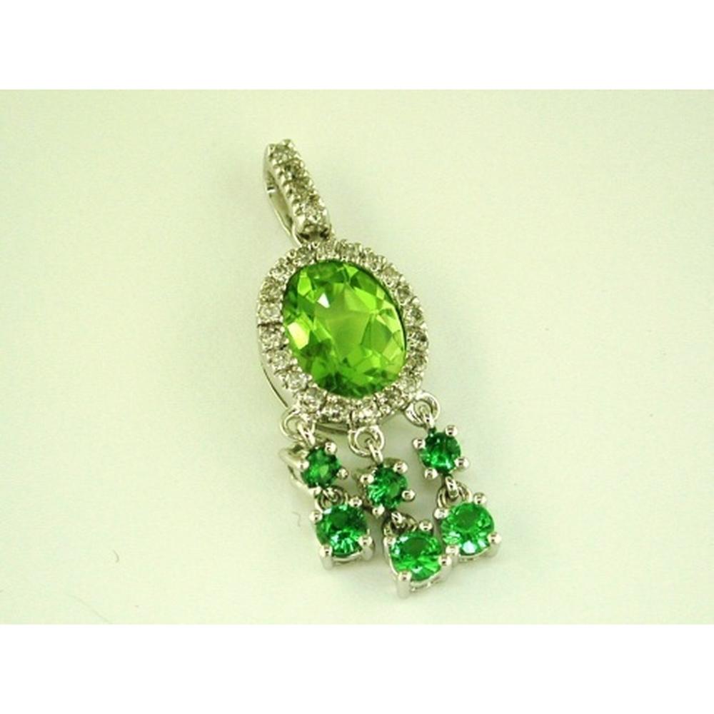 Royal 14K White Gold Diamond, Green Garnet & Peridot Oval Pendant - Elegant Women's Jewelry
