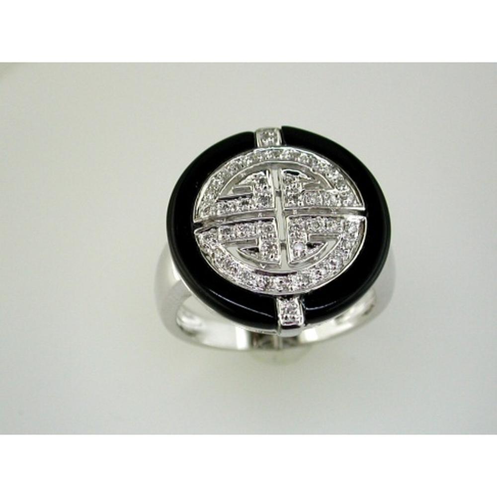 Royal 14K White Gold Diamond Halo Black Onyx Cocktail Ring - 0.17 Carats Total Diamond Weight