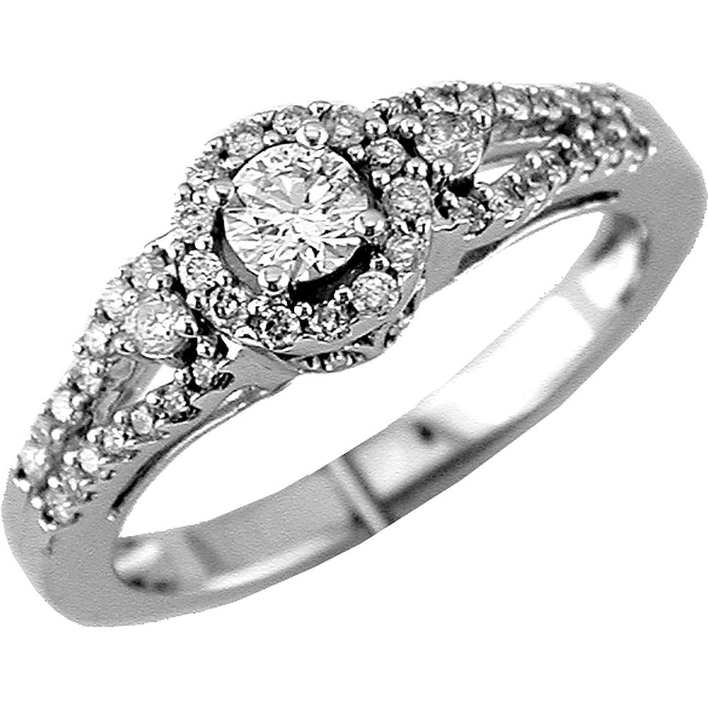 Royal 14K White Gold Diamond Halo Engagement Ring - 0.50 Carat Total Diamond Weight