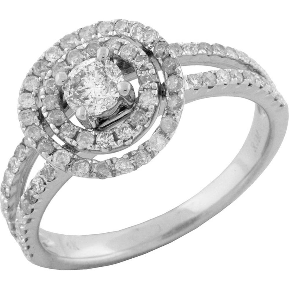 Royal 14K White Gold Diamond Halo Engagement Ring - 0.85 Carat Total Diamond Weight