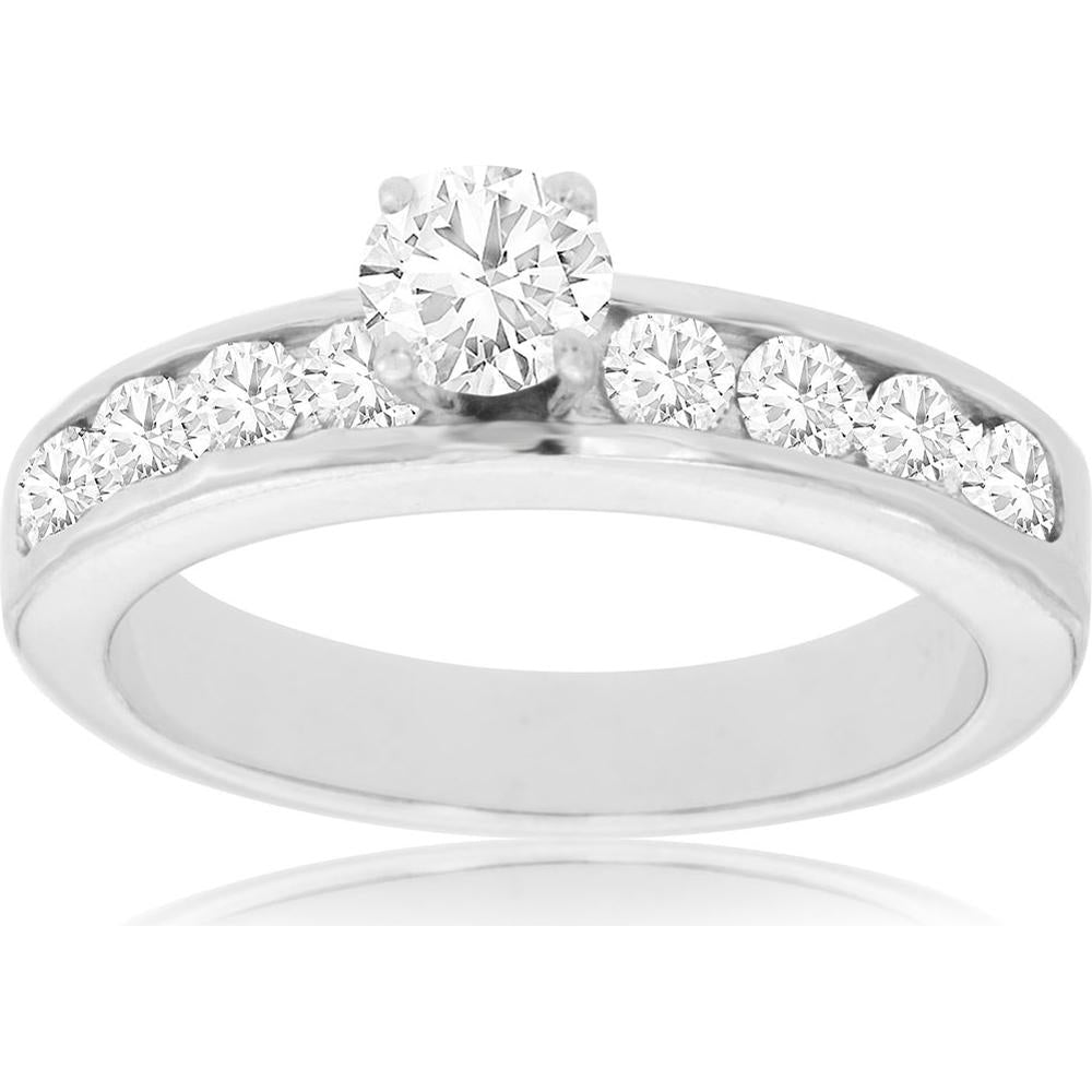 Royal 14K White Gold Diamond Halo Engagement Ring - 1.03 Carat Total Diamond Weight