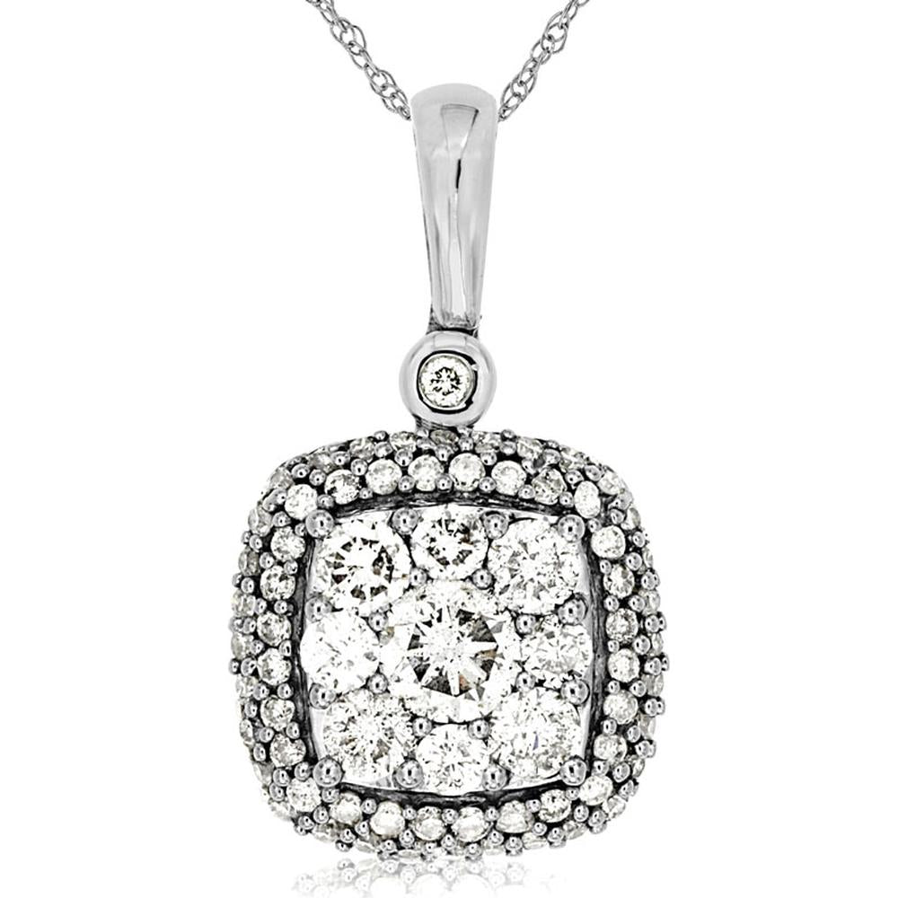 Royal 14K White Gold Diamond Halo Pendant - 0.75 Carats Total Diamond Weight