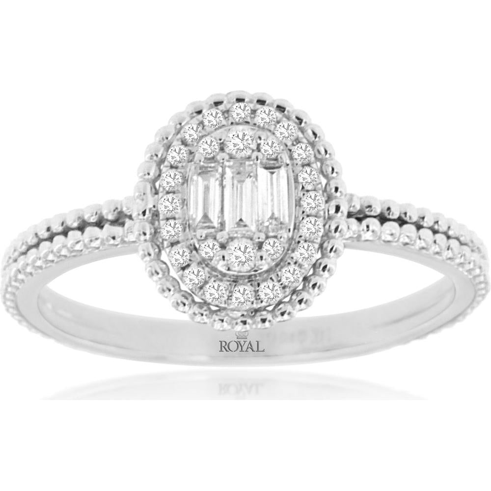 Royal 14K White Gold Diamond Halo Ring - 0.11 Carat Main Stone, 0.09 Carat Total Diamond Weight