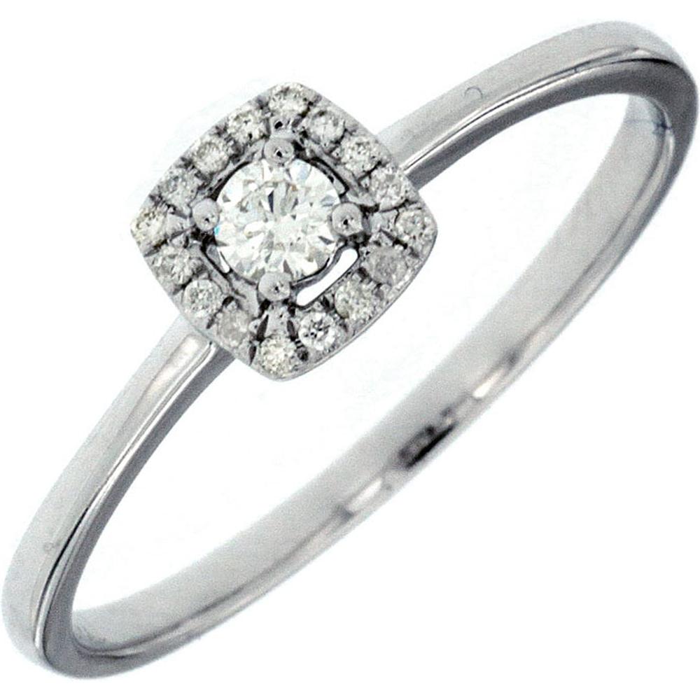 Royal 14K White Gold Diamond Halo Ring with Cushion Cut Center Diamond - 0.14 Carats Total Diamond Weight