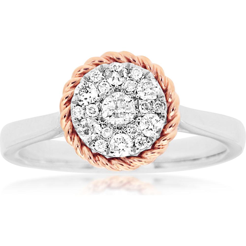 Royal 14K White Gold Diamond Halo Ring with Rope Detailing - 0.30 Carats Total Diamond Weight