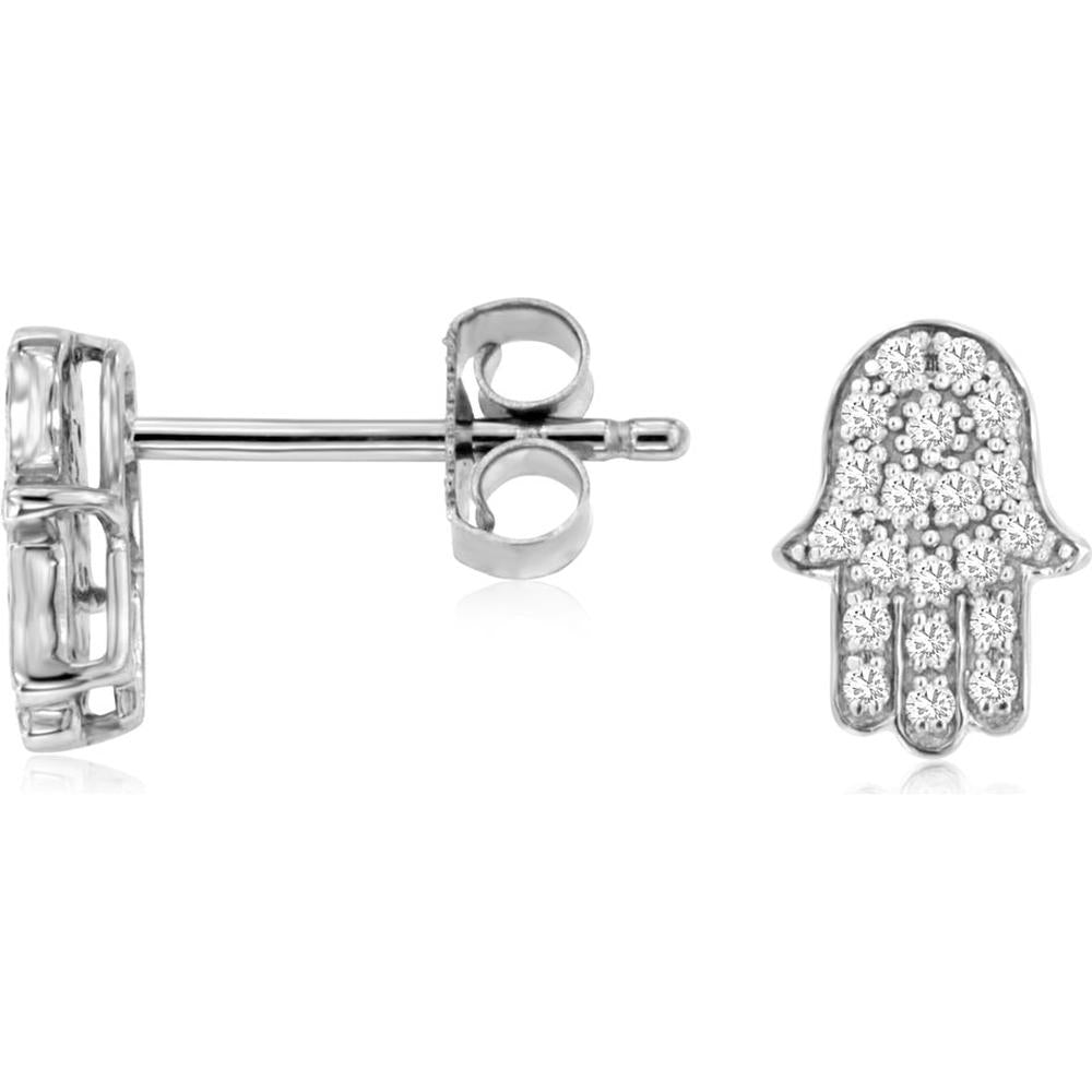 Royal 14K White Gold Diamond Hand Earrings with Milgrain Detail - 0.16 Carats Total Diamond Weight