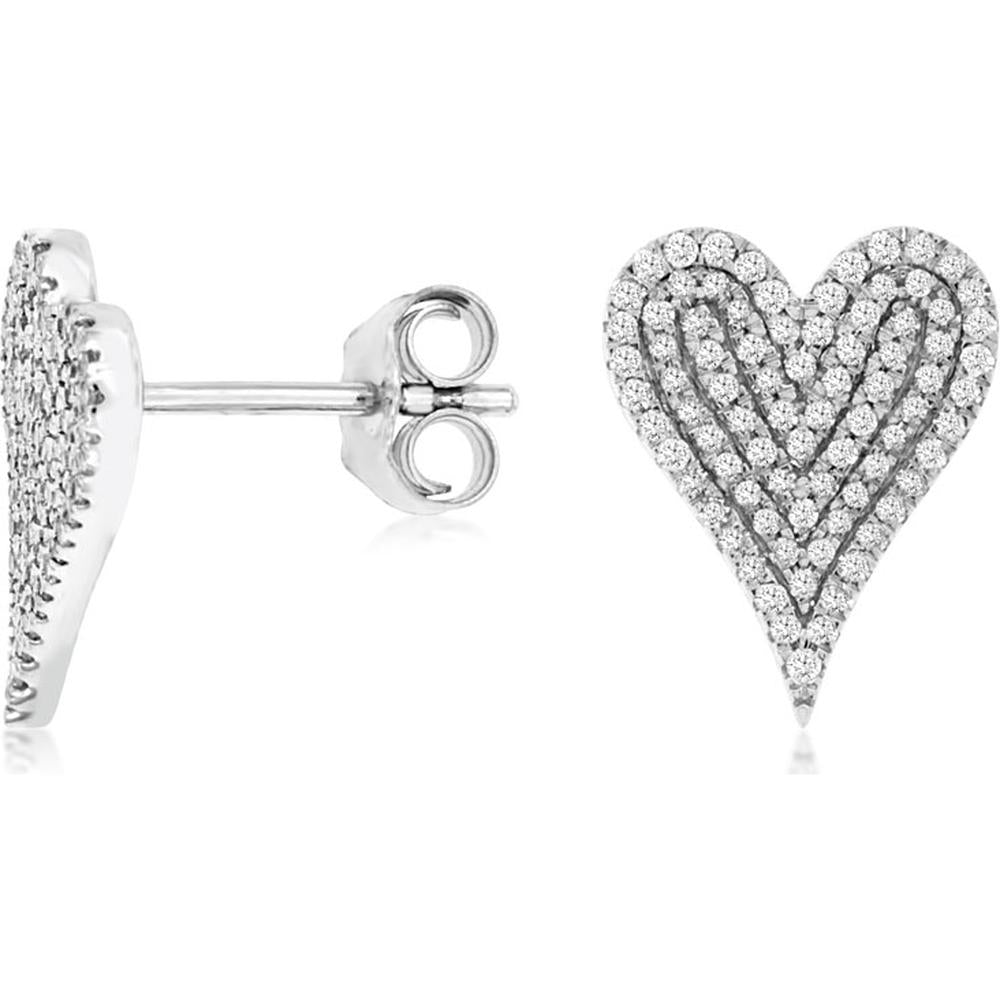 Royal 14K White Gold Diamond Heart Earrings - 0.35 Carat Total Diamond Weight