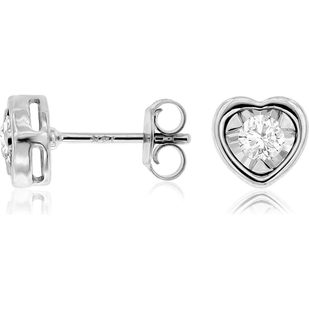 Royal 14K White Gold Diamond Heart Earrings - Timeless Elegance