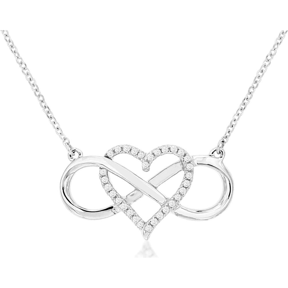 Royal 14K White Gold Diamond Heart Infinity Necklace - Eternal Love Symbol