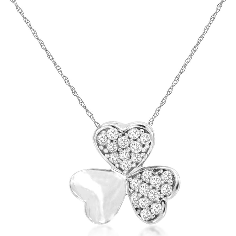 Royal 14K White Gold Diamond Heart Pendant Necklace with Sparkling Round Diamonds - 0.17 Carats Total Diamond Weight
