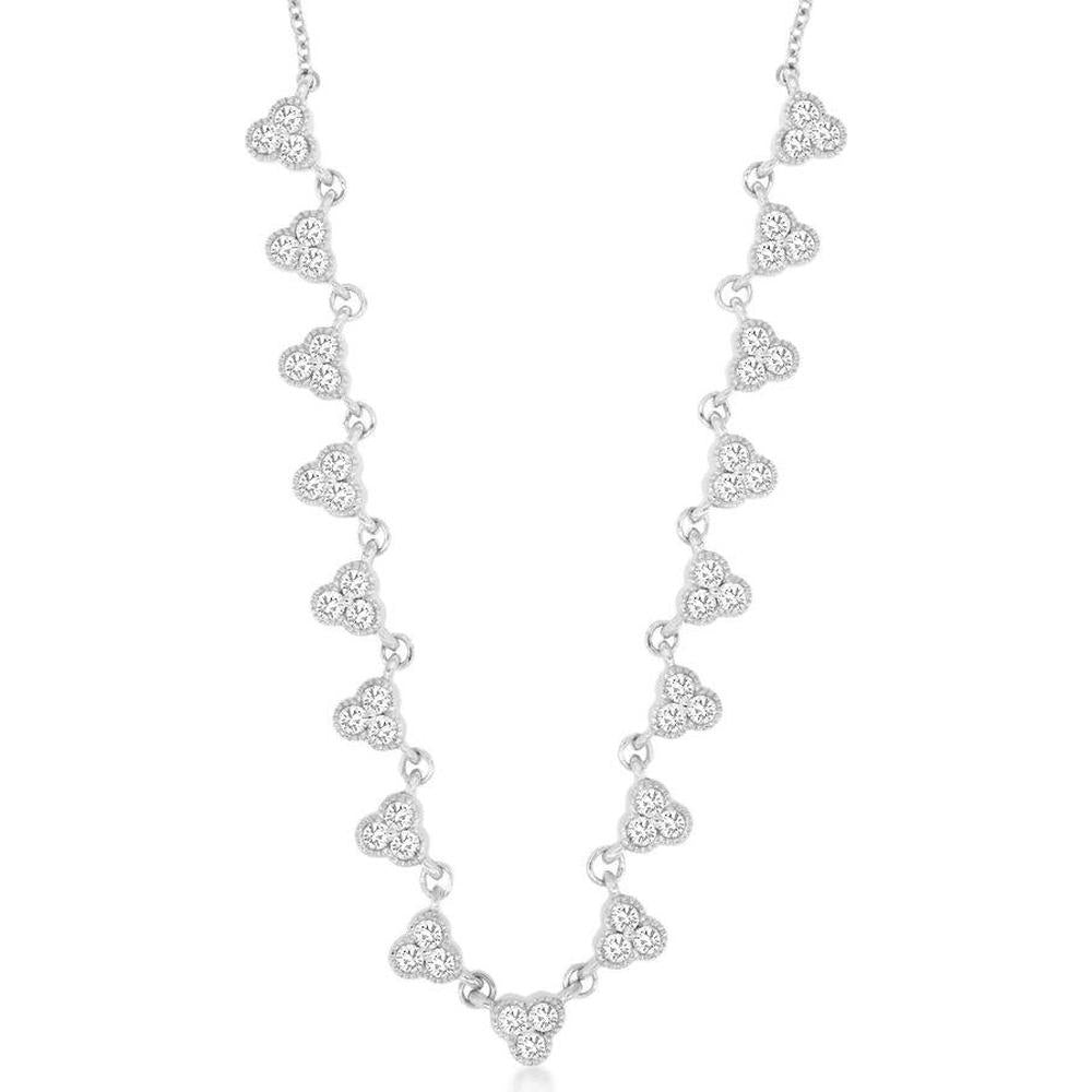 Royal 14K White Gold Diamond Heart Station Necklace - 1.30 Carats Total Diamond Weight