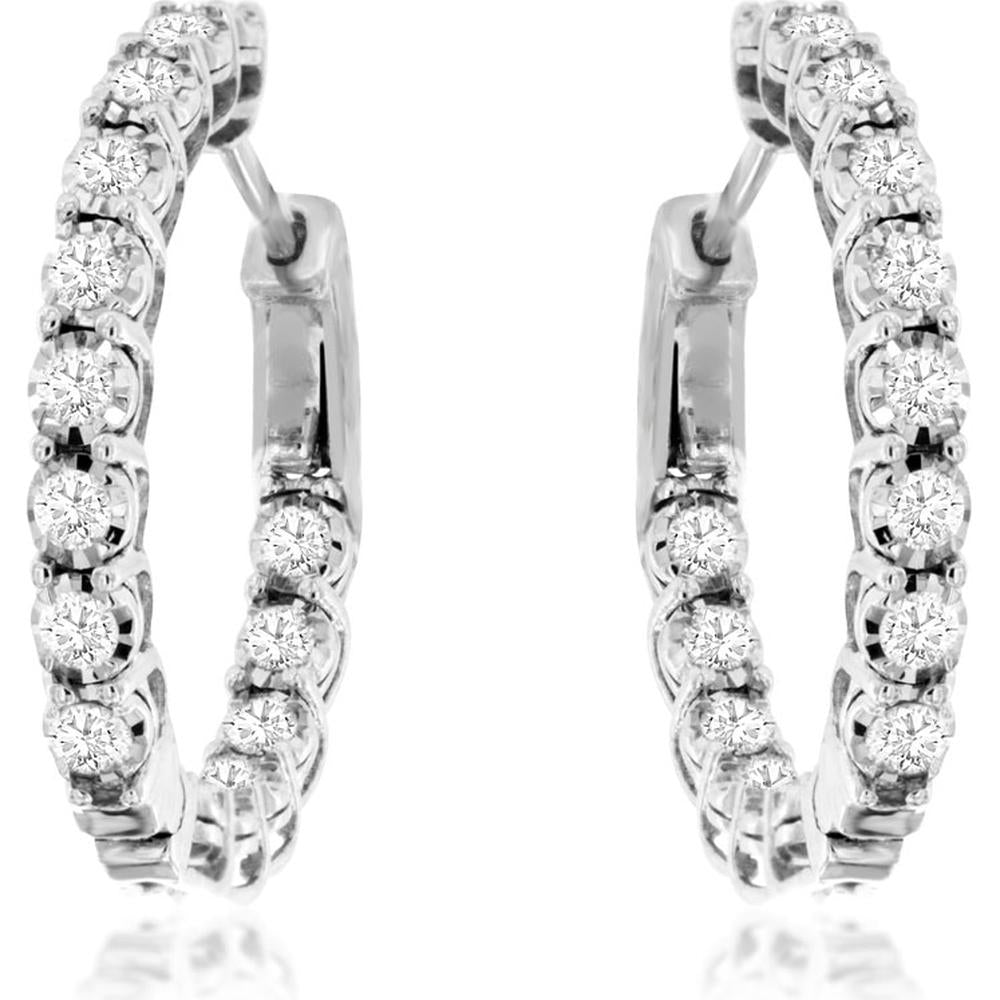 Royal 14K White Gold Diamond Hoop Earrings - 23mm