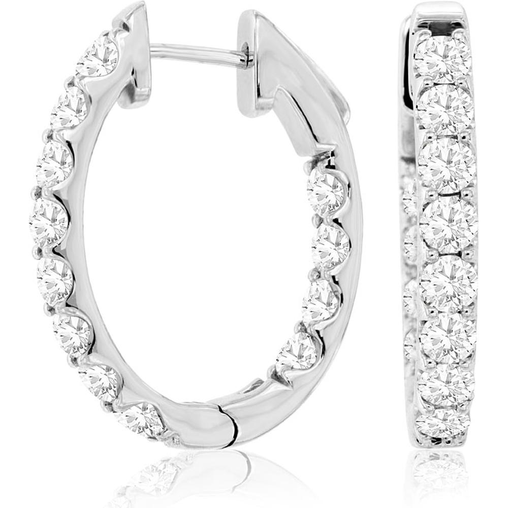 Royal 14K White Gold Diamond Hoop Earrings - 3.00 Carats Total Diamond Weight
