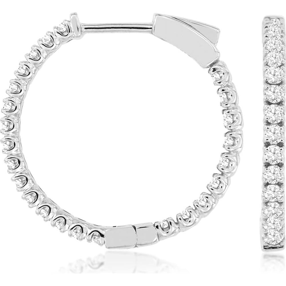 Royal 14K White Gold Diamond Hoop Earrings with 1.00 Carats Total Diamond Weight